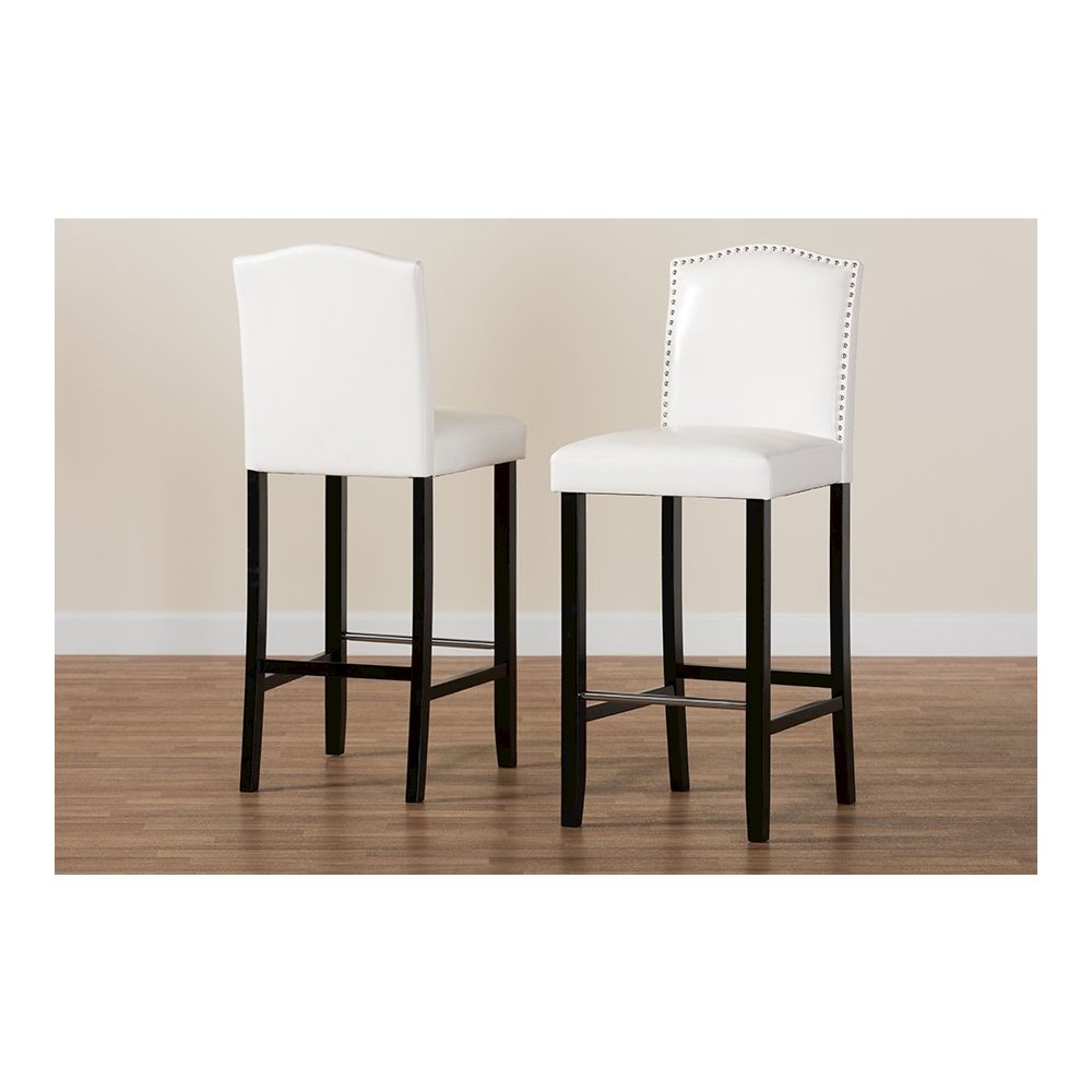 Baxton Studio Libra White Modern Bar Stool with Nail Head Trim (Set of 2). Picture 17