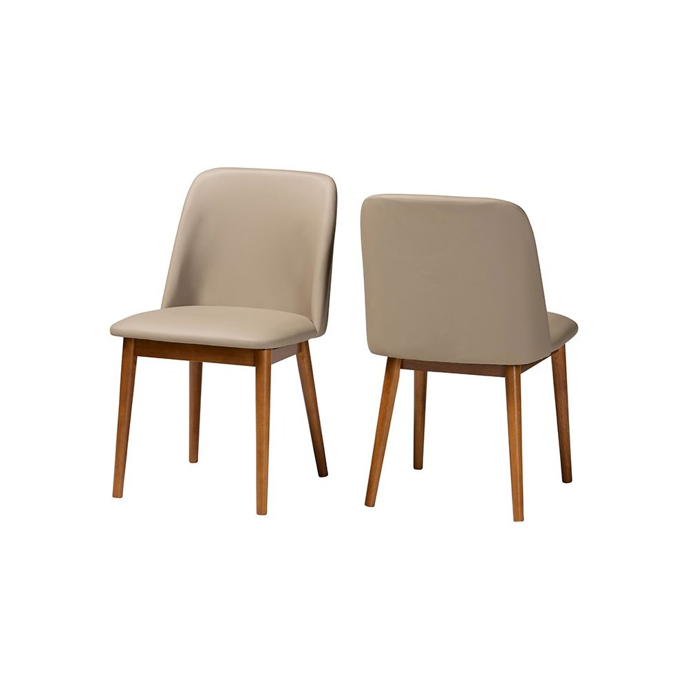 Mid-Century "Walnut" Light Brown/Beige Faux Leather Dining Chair (Set of 2). Picture 10