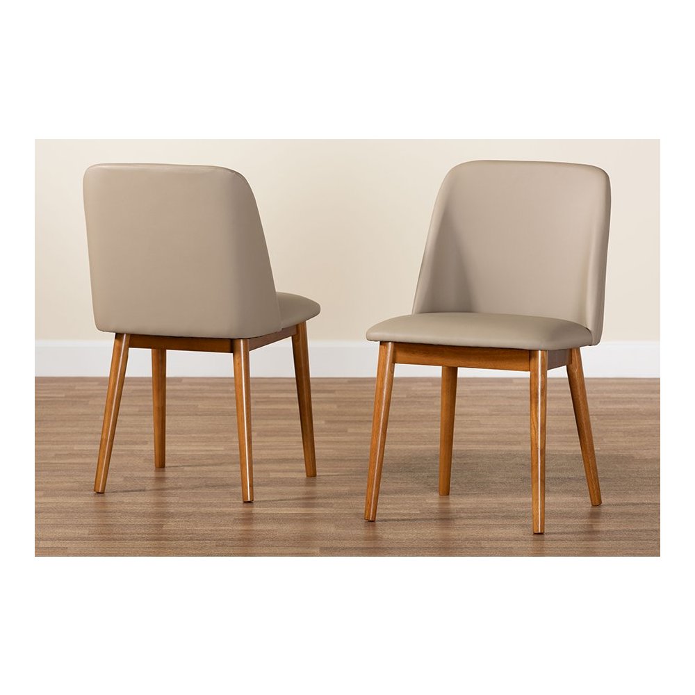 Mid-Century "Walnut" Light Brown/Beige Faux Leather Dining Chair (Set of 2). Picture 17