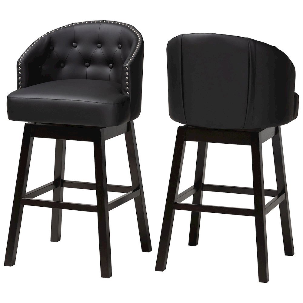 Leather Tufted Swivel Barstool with Nail heads Trim (Set of 2). Picture 10