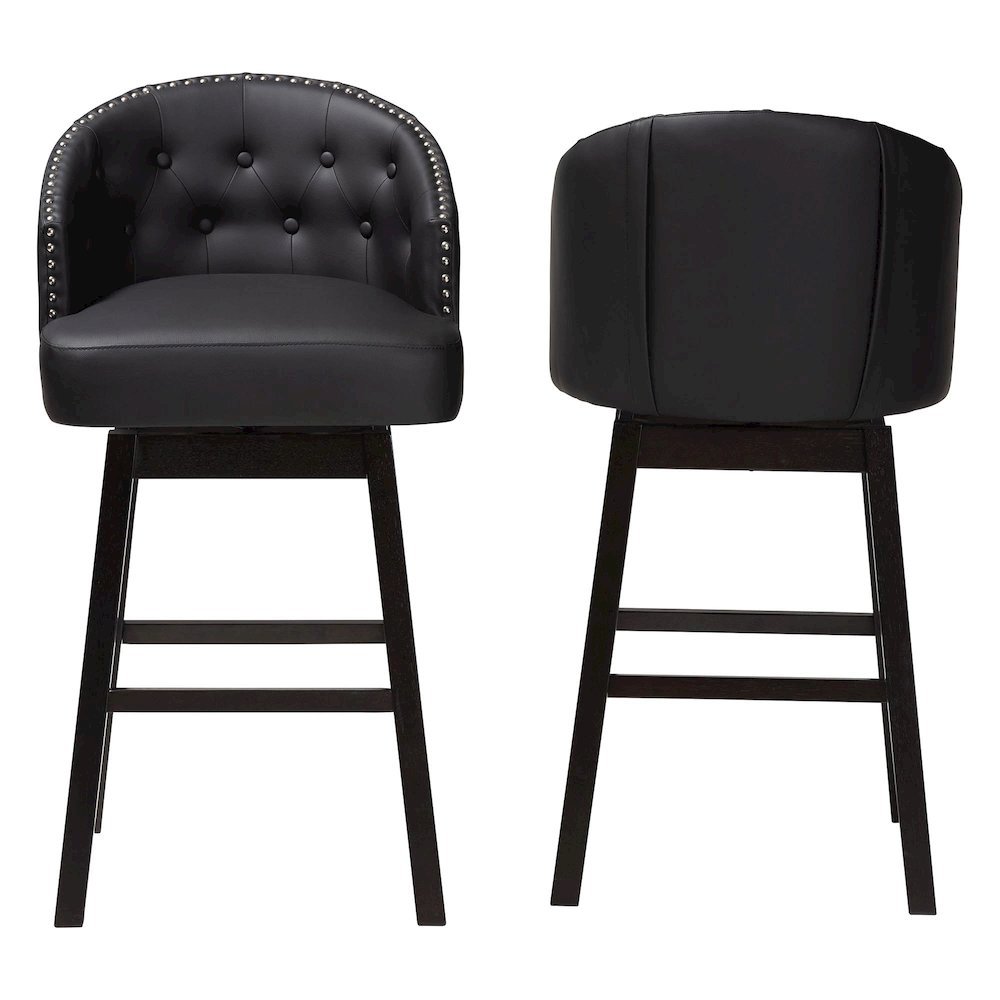 Leather Tufted Swivel Barstool with Nail heads Trim (Set of 2). Picture 11