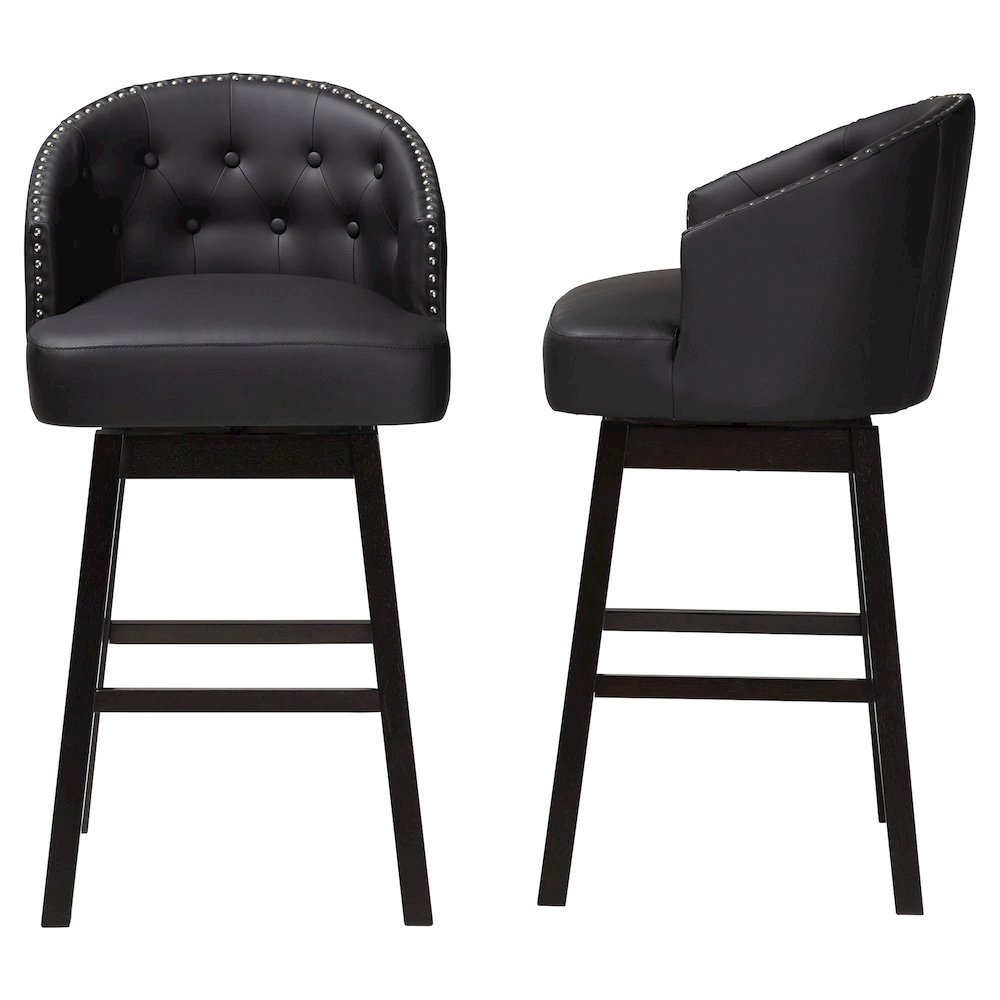 Leather Tufted Swivel Barstool with Nail heads Trim (Set of 2). Picture 12