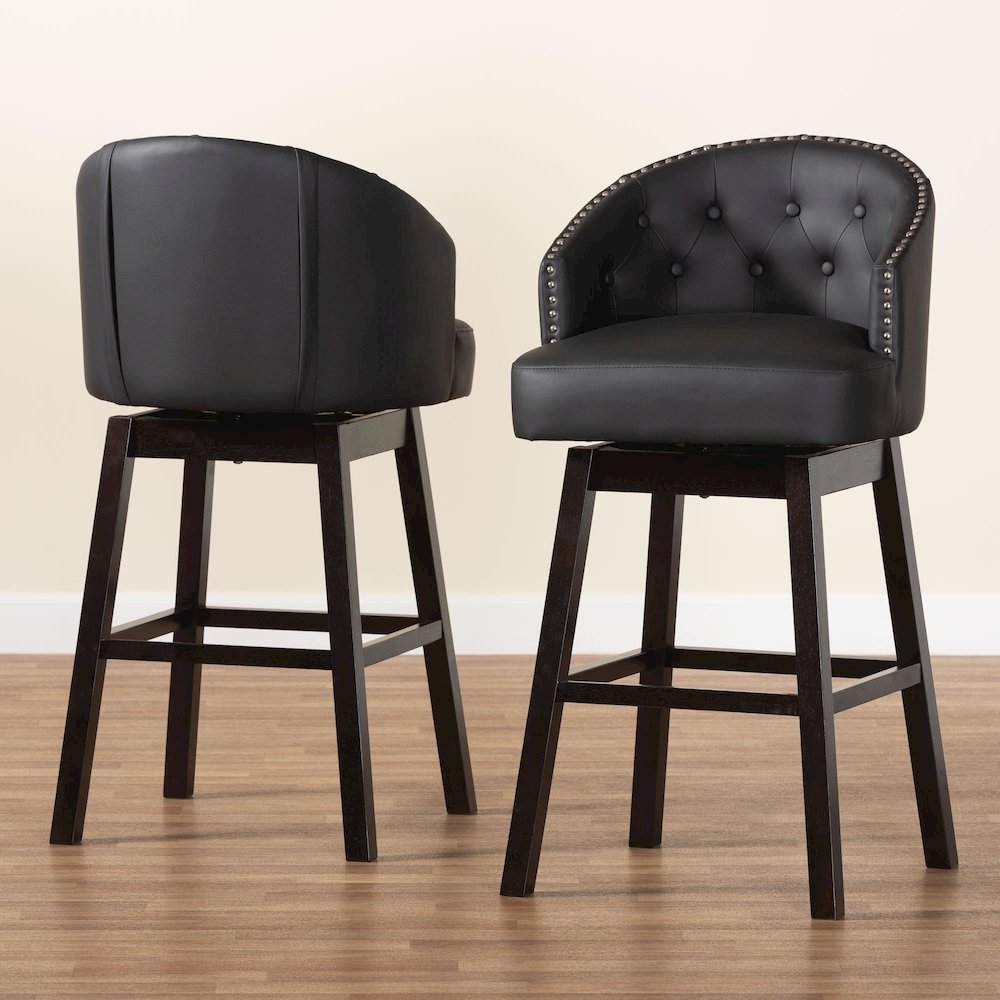 Leather Tufted Swivel Barstool with Nail heads Trim (Set of 2). Picture 17