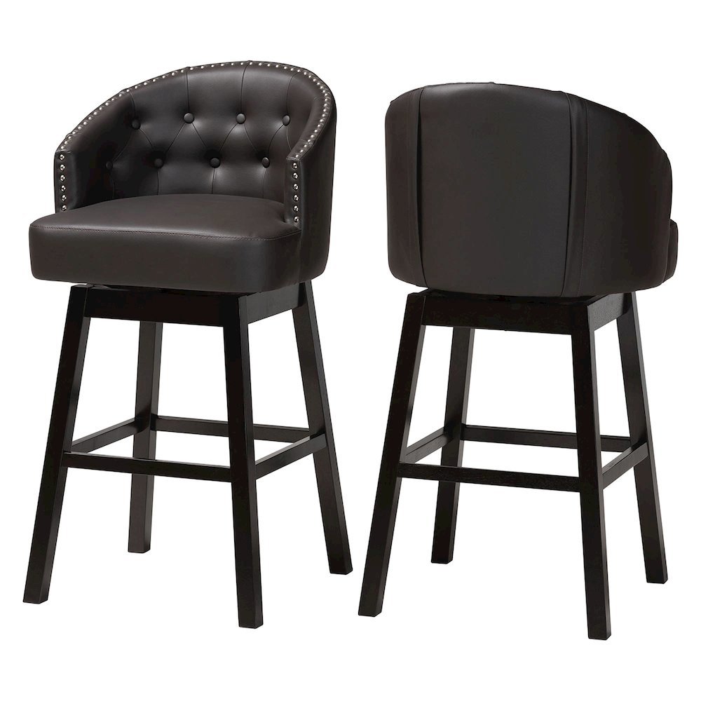 Leather Tufted Swivel Barstool with Nail heads Trim (Set of 2). Picture 10