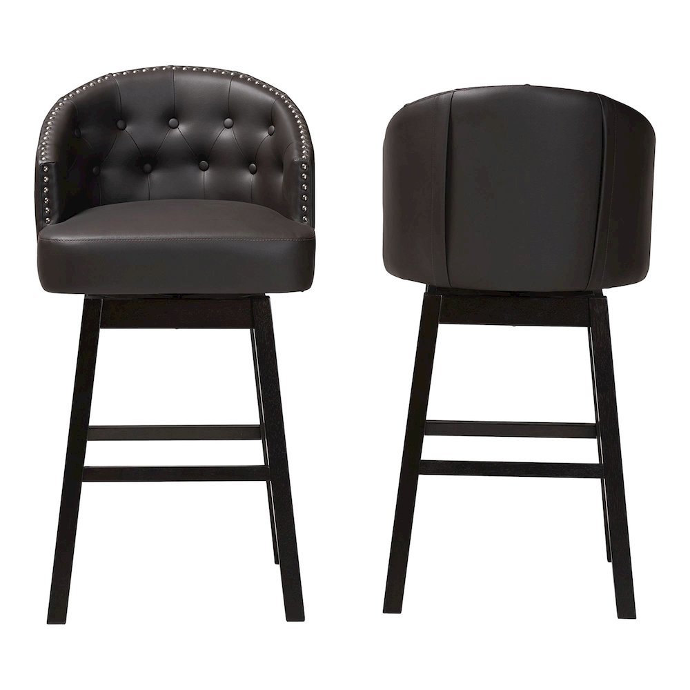 Leather Tufted Swivel Barstool with Nail heads Trim (Set of 2). Picture 11