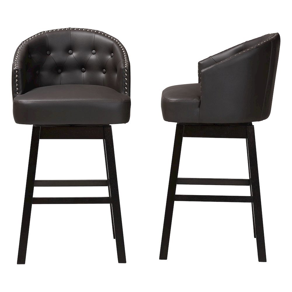 Leather Tufted Swivel Barstool with Nail heads Trim (Set of 2). Picture 12