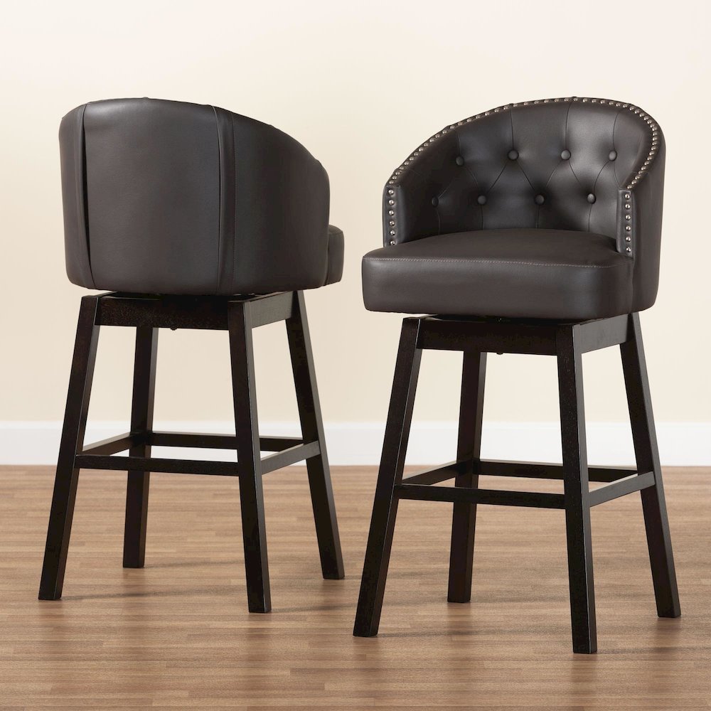 Leather Tufted Swivel Barstool with Nail heads Trim (Set of 2). Picture 17