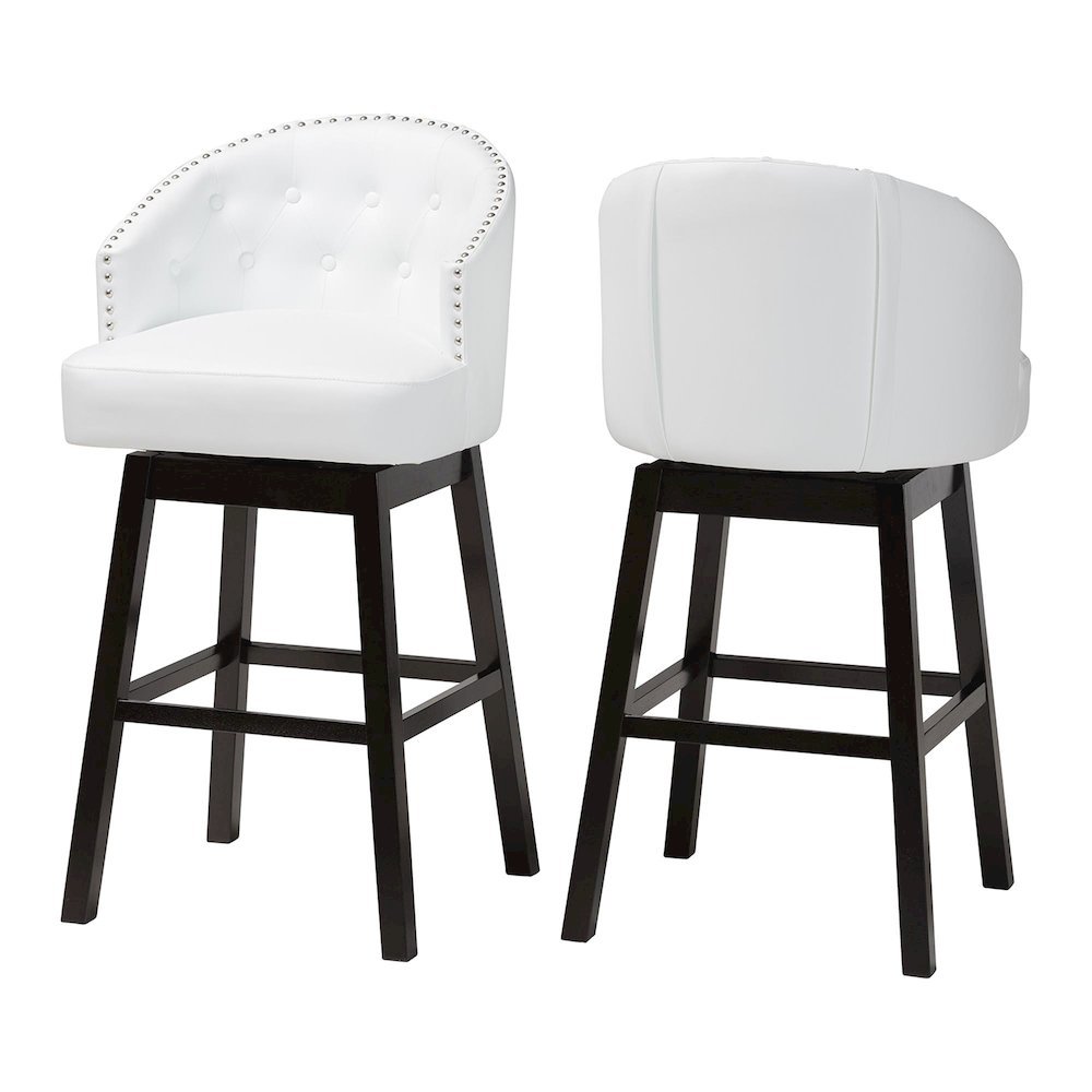 Leather Tufted 2-Piece Swivel Barstool Set with Nail heads Trim. Picture 10