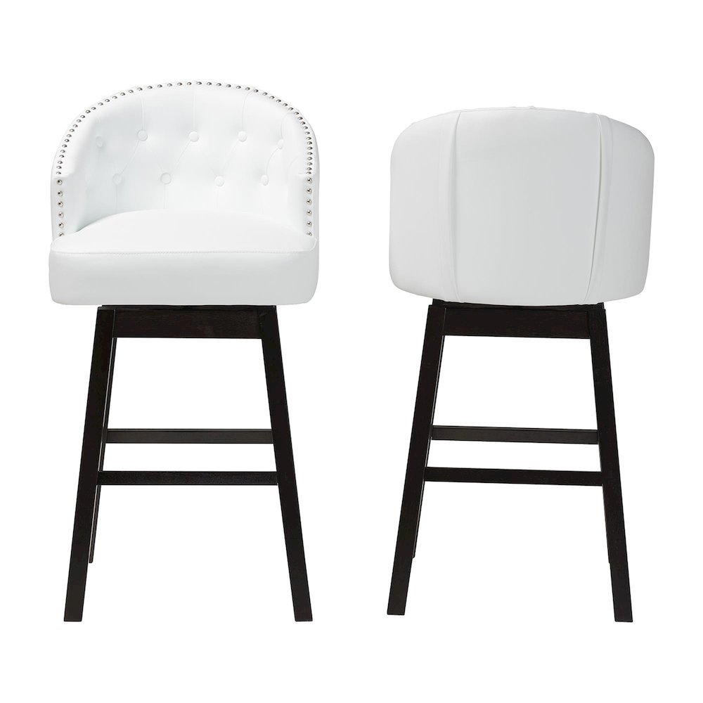 Leather Tufted 2-Piece Swivel Barstool Set with Nail heads Trim. Picture 11