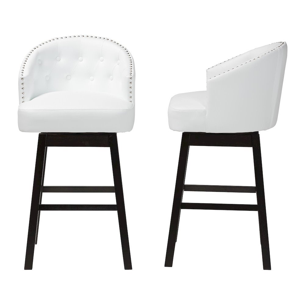 Leather Tufted 2-Piece Swivel Barstool Set with Nail heads Trim. Picture 12