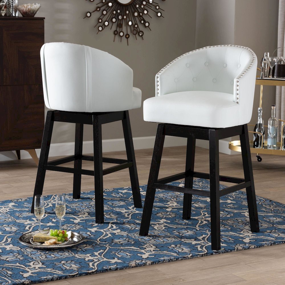 Leather Tufted 2-Piece Swivel Barstool Set with Nail heads Trim. Picture 16