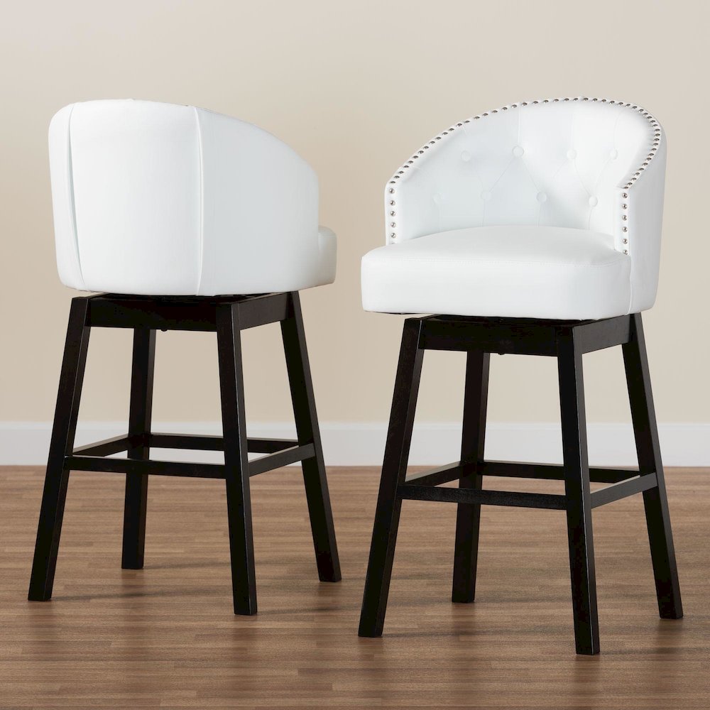 Leather Tufted 2-Piece Swivel Barstool Set with Nail heads Trim. Picture 17