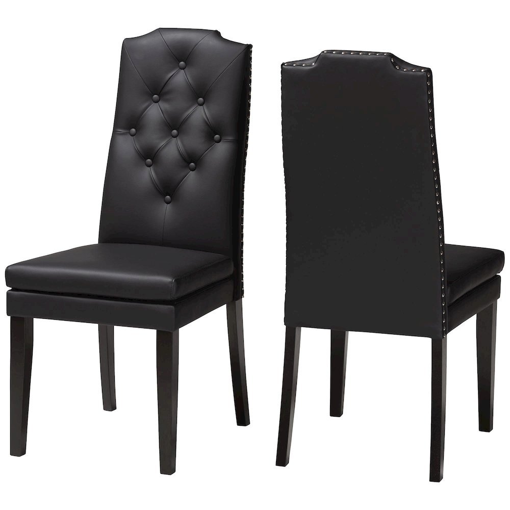 Leather Button-Tufted Nail heads Trim Dining Chair (Set of 2). Picture 10