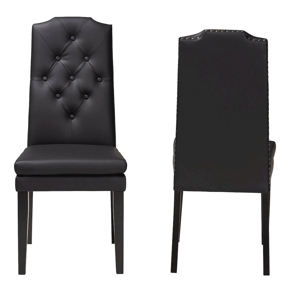Leather Button-Tufted Nail heads Trim Dining Chair (Set of 2). Picture 11