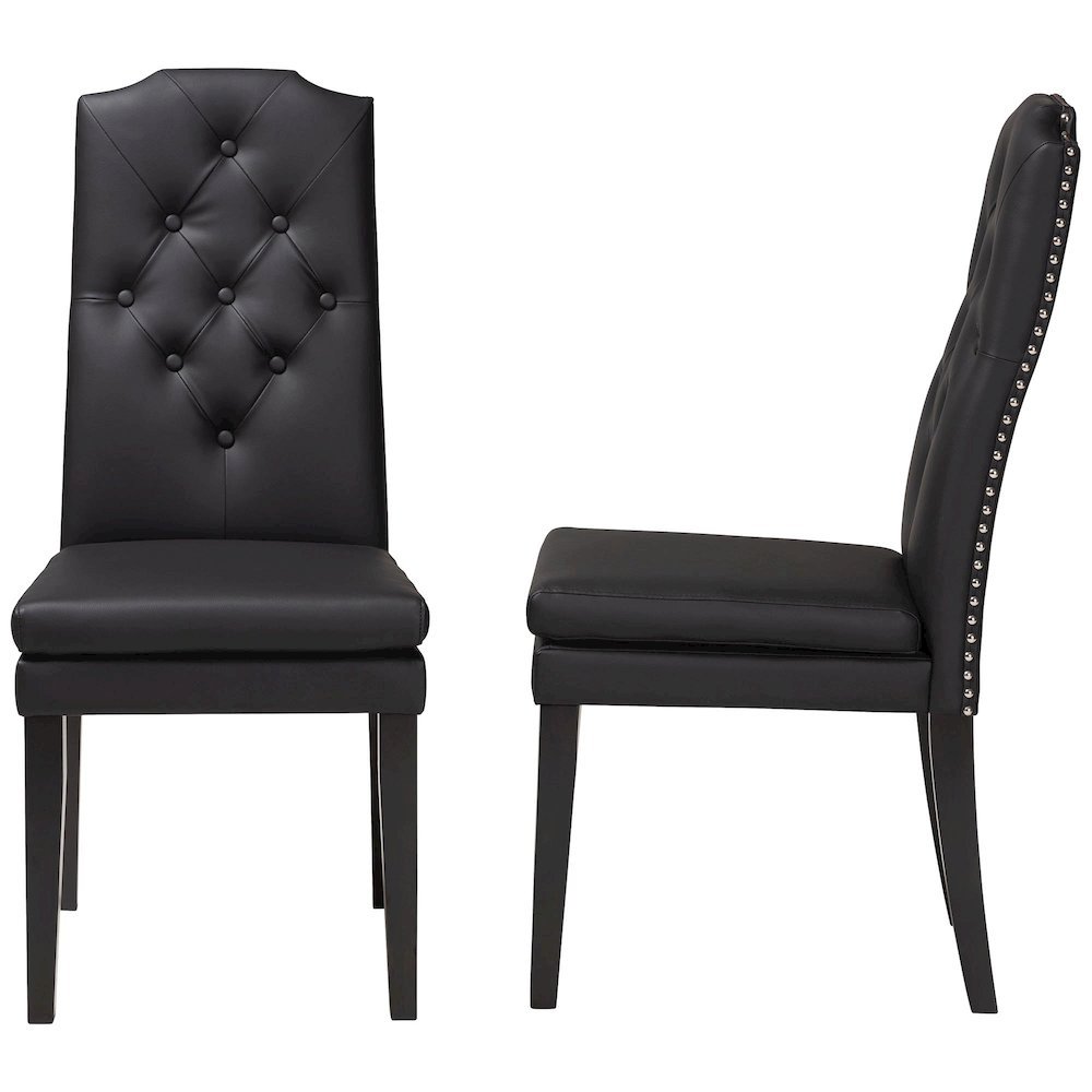 Leather Button-Tufted Nail heads Trim Dining Chair (Set of 2). Picture 12