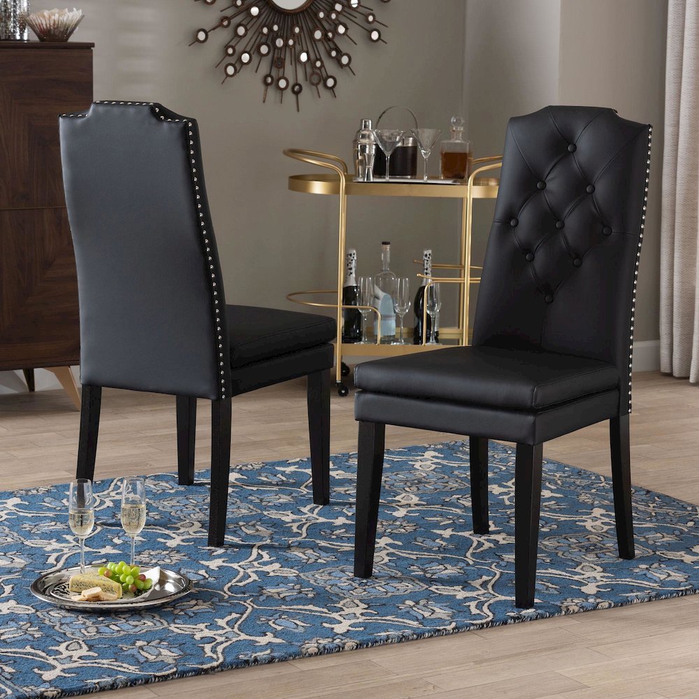 Leather Button-Tufted Nail heads Trim Dining Chair (Set of 2). Picture 16