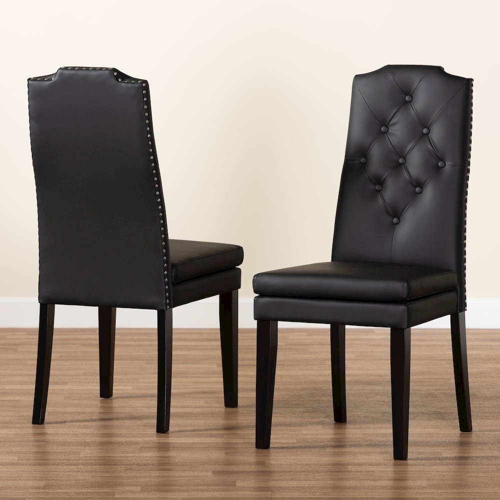Leather Button-Tufted Nail heads Trim Dining Chair (Set of 2). Picture 17