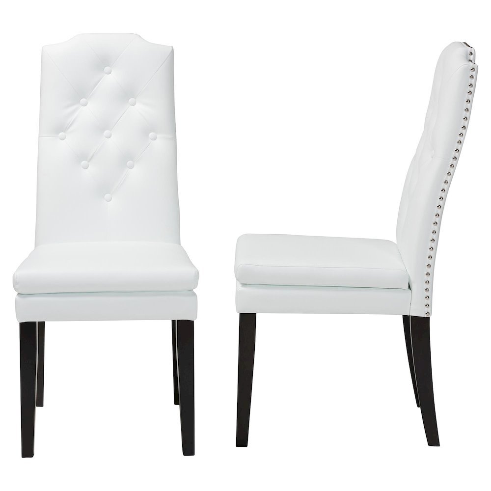 Leather Button-Tufted Nail heads Trim Dining Chair (Set of 2). Picture 12