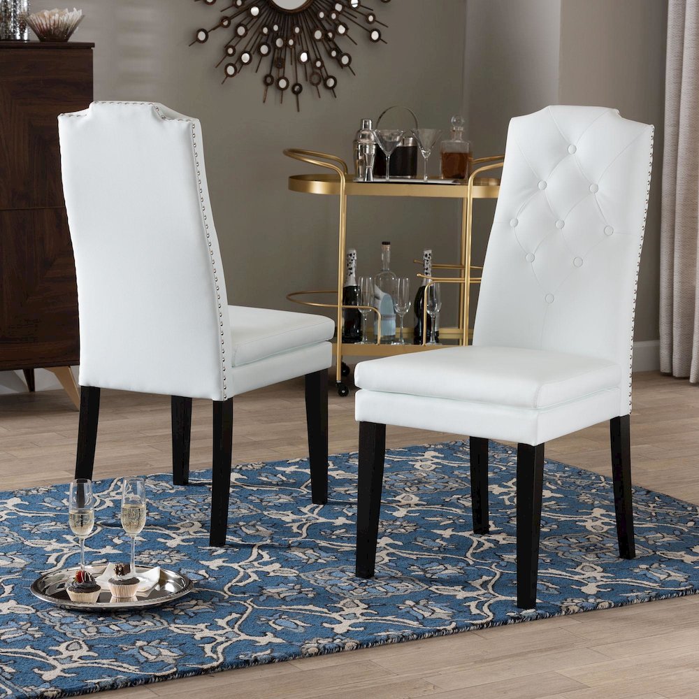 Leather Button-Tufted Nail heads Trim Dining Chair (Set of 2). Picture 16