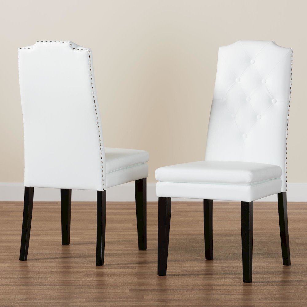 Leather Button-Tufted Nail heads Trim Dining Chair (Set of 2). Picture 17