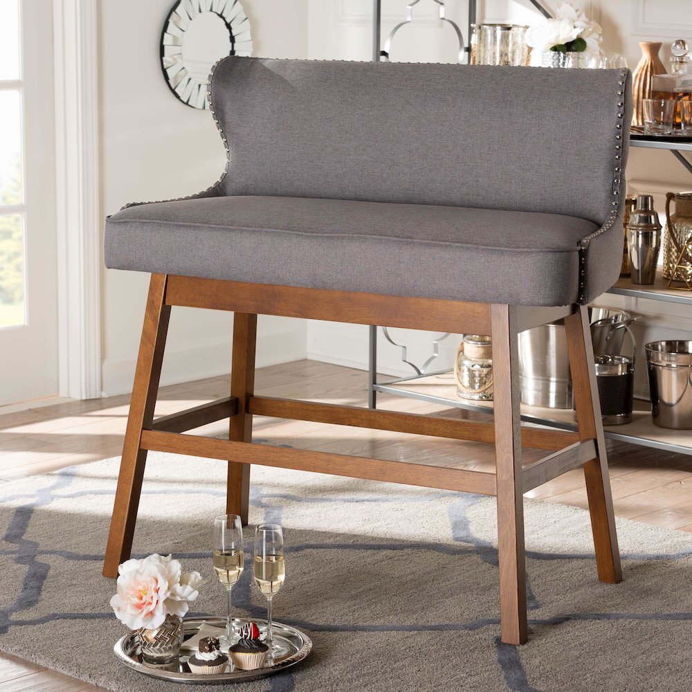 Grey Fabric Button-tufted Upholstered Bar Bench Banquette. Picture 17