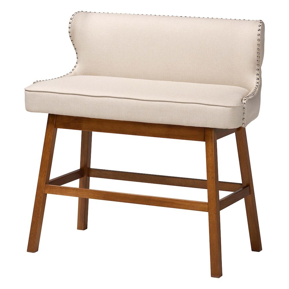 Light Beige Fabric Button-tufted Upholstered Bar Bench Banquette. Picture 10