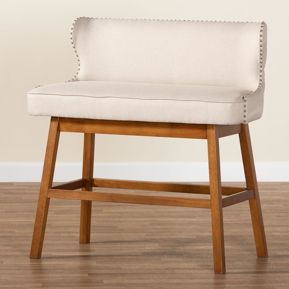 Light Beige Fabric Button-tufted Upholstered Bar Bench Banquette. Picture 18
