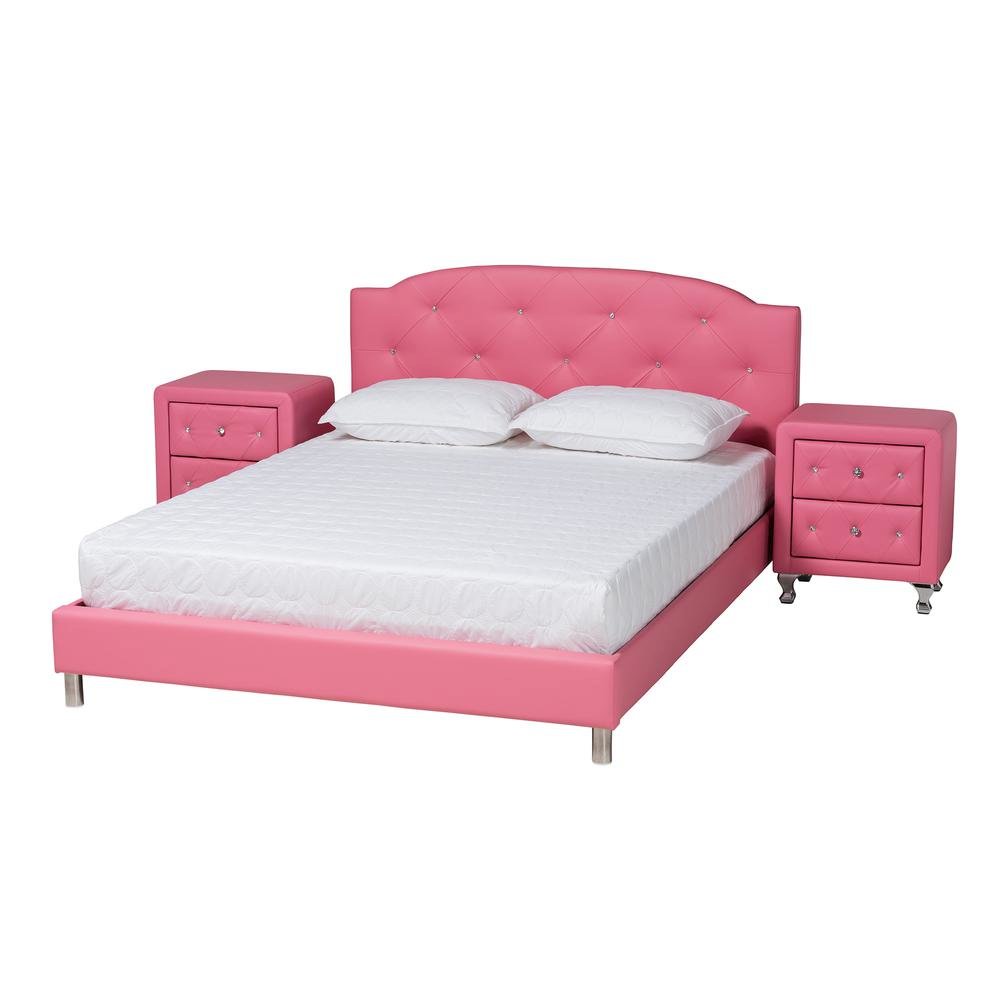 Glam Pink Faux Leather Upholstered Full Size 3-Piece Bedroom Set. Picture 14