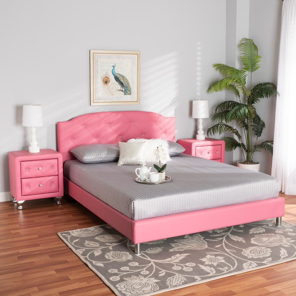 Glam Pink Faux Leather Upholstered Full Size 3-Piece Bedroom Set. Picture 23