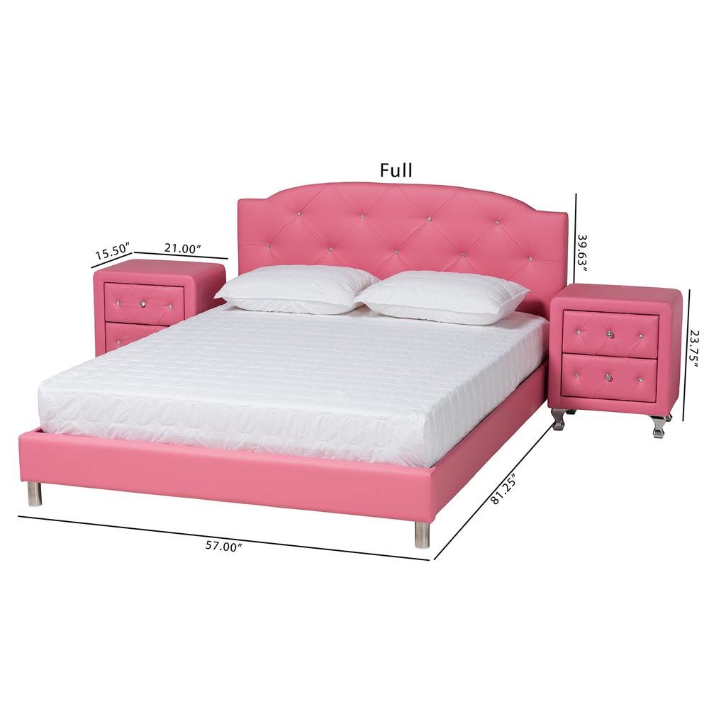 Glam Pink Faux Leather Upholstered Full Size 3-Piece Bedroom Set. Picture 25