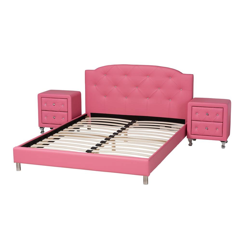Glam Pink Faux Leather Upholstered Full Size 3-Piece Bedroom Set. Picture 15