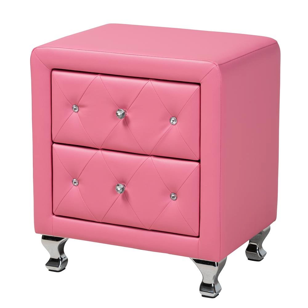 Glam Pink Faux Leather Upholstered Full Size 3-Piece Bedroom Set. Picture 17