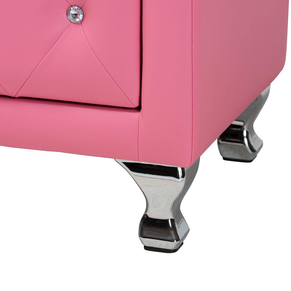 Glam Pink Faux Leather Upholstered Full Size 3-Piece Bedroom Set. Picture 19