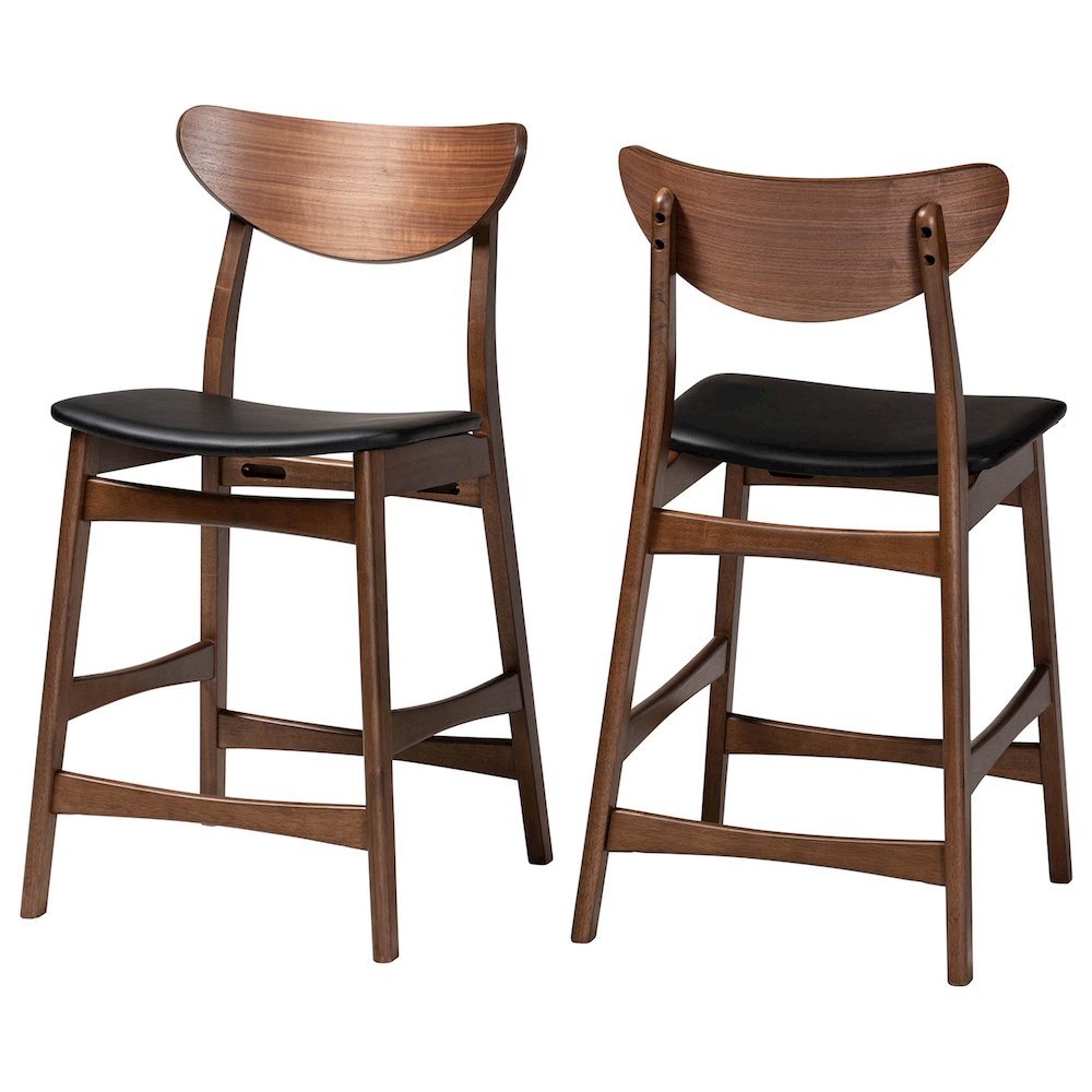 Leather Upholstered Walnut Wood Finishing 24-Inches Counter Stool (Set of 2). Picture 10