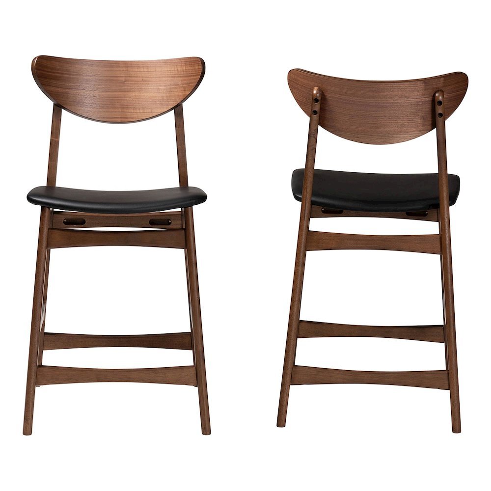 Leather Upholstered Walnut Wood Finishing 24-Inches Counter Stool (Set of 2). Picture 11
