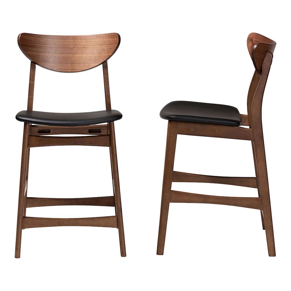 Leather Upholstered Walnut Wood Finishing 24-Inches Counter Stool (Set of 2). Picture 12