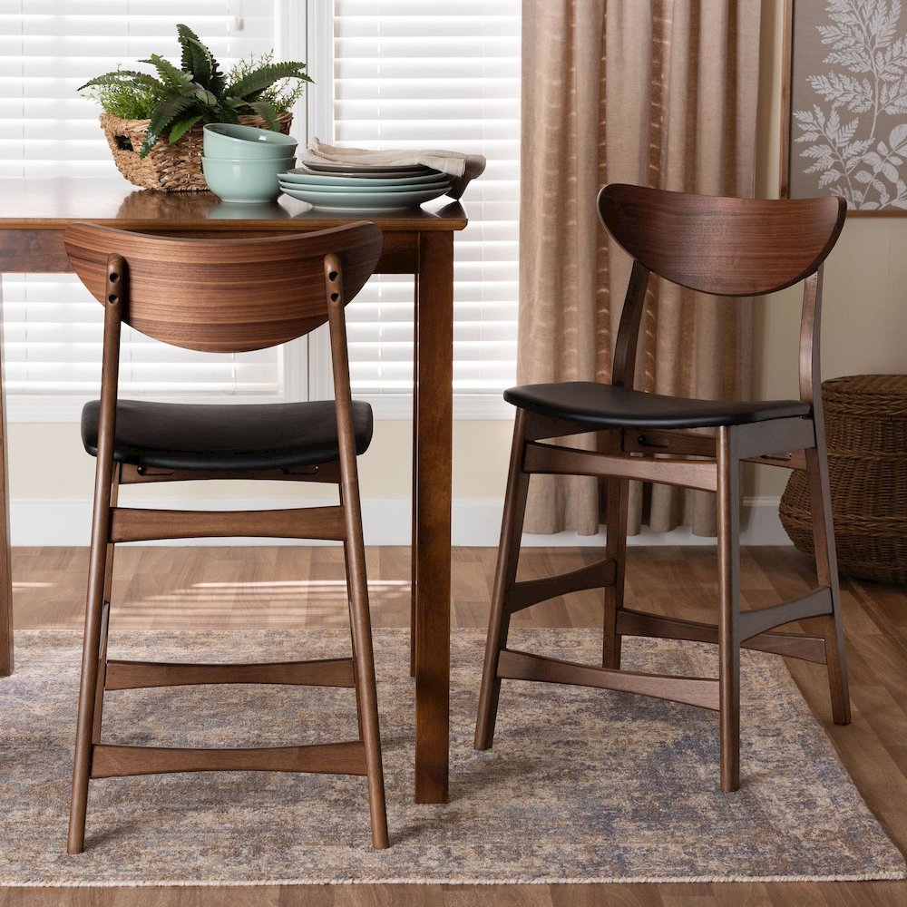 Leather Upholstered Walnut Wood Finishing 24-Inches Counter Stool (Set of 2). Picture 16