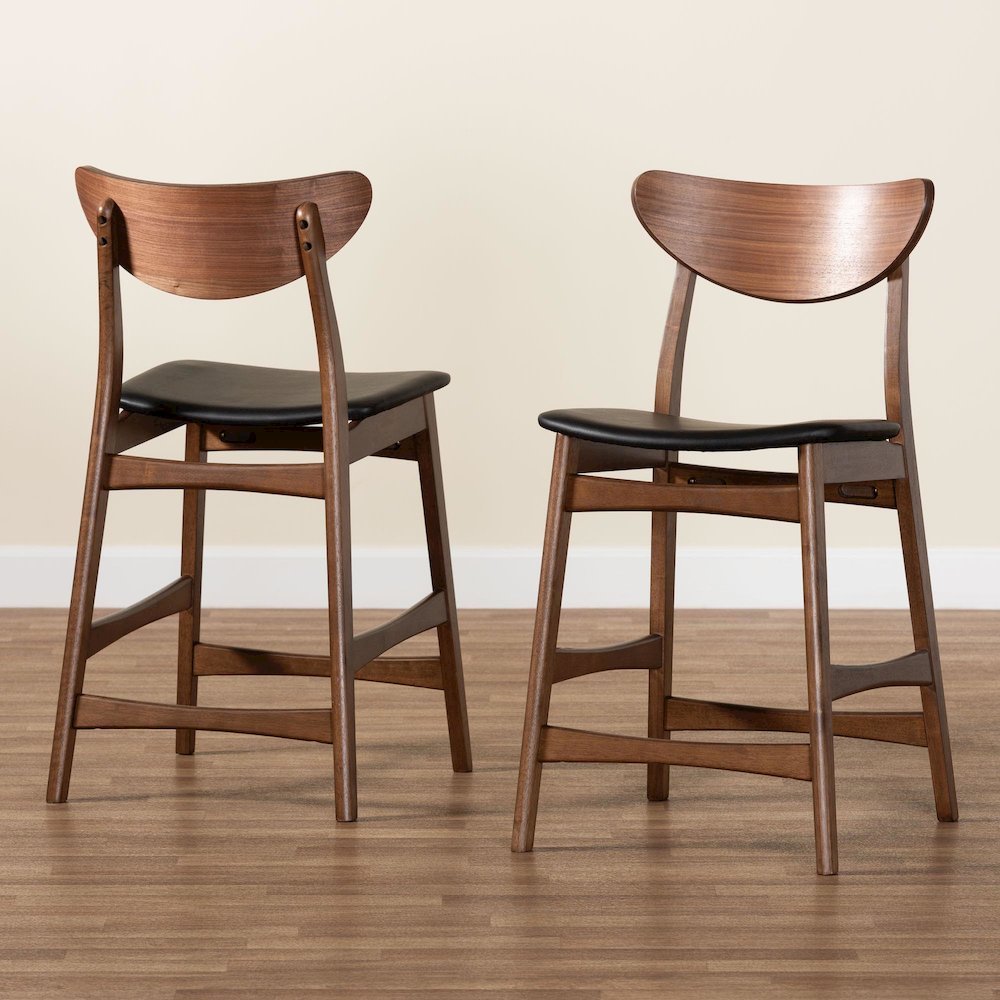 Leather Upholstered Walnut Wood Finishing 24-Inches Counter Stool (Set of 2). Picture 17