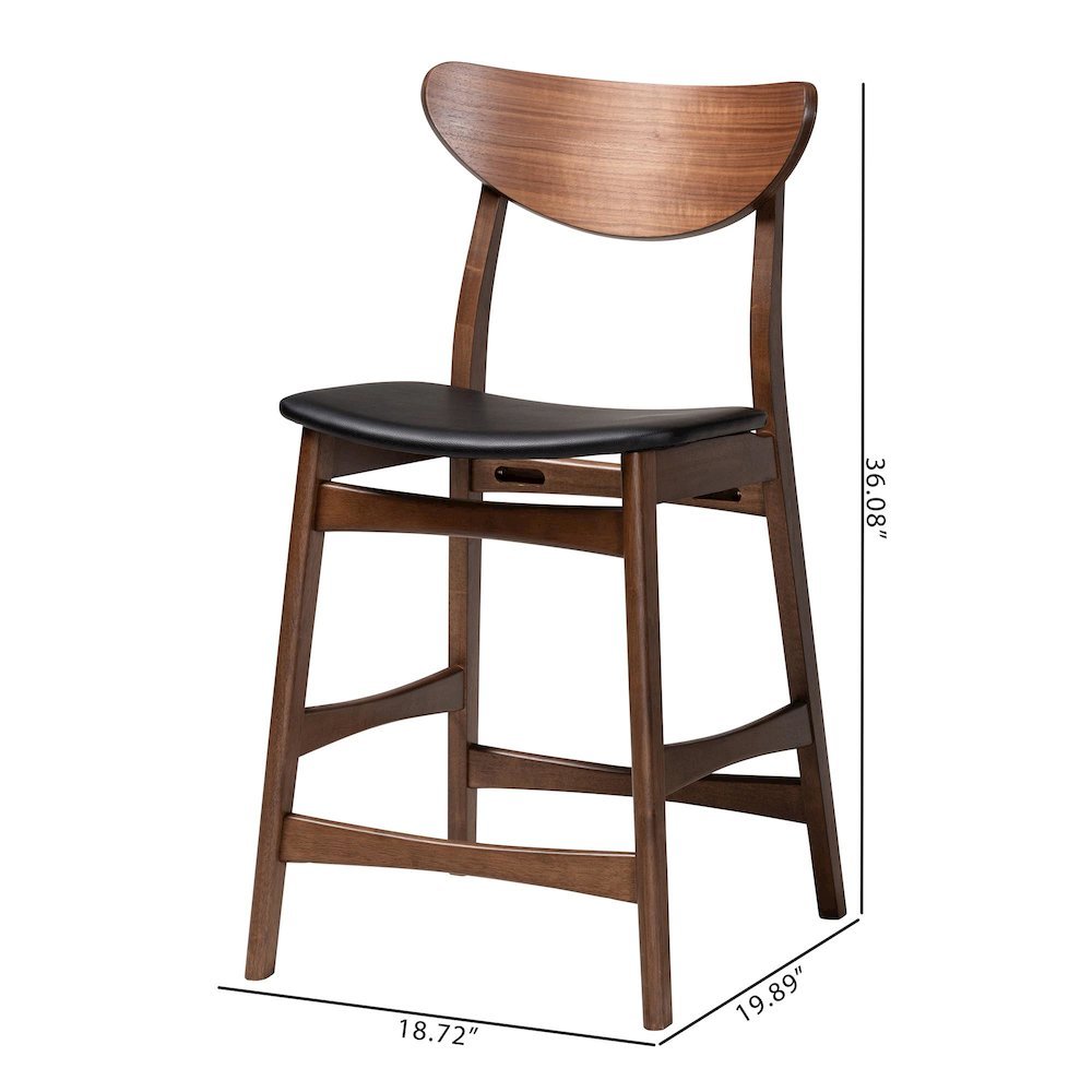 Leather Upholstered Walnut Wood Finishing 24-Inches Counter Stool (Set of 2). Picture 18