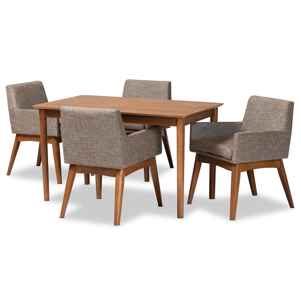 Gravel Fabric Upholstered and Walnut Brown Finished Wood 5-Piece Dining Set. Picture 10