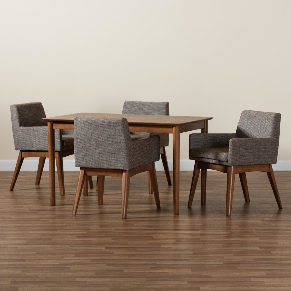 Gravel Fabric Upholstered and Walnut Brown Finished Wood 5-Piece Dining Set. Picture 17