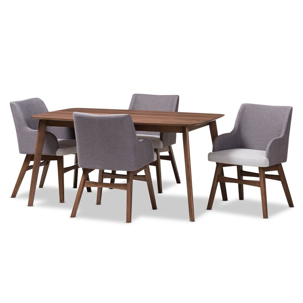 Monte Mid-Century Modern Walnut Wood Rectangular 5-Piece Dining Set. Picture 7