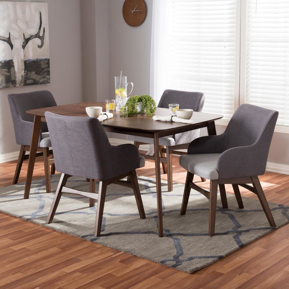 Monte Mid-Century Modern Walnut Wood Rectangular 5-Piece Dining Set. Picture 10