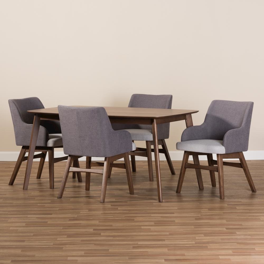 Monte Mid-Century Modern Walnut Wood Rectangular 5-Piece Dining Set. Picture 11