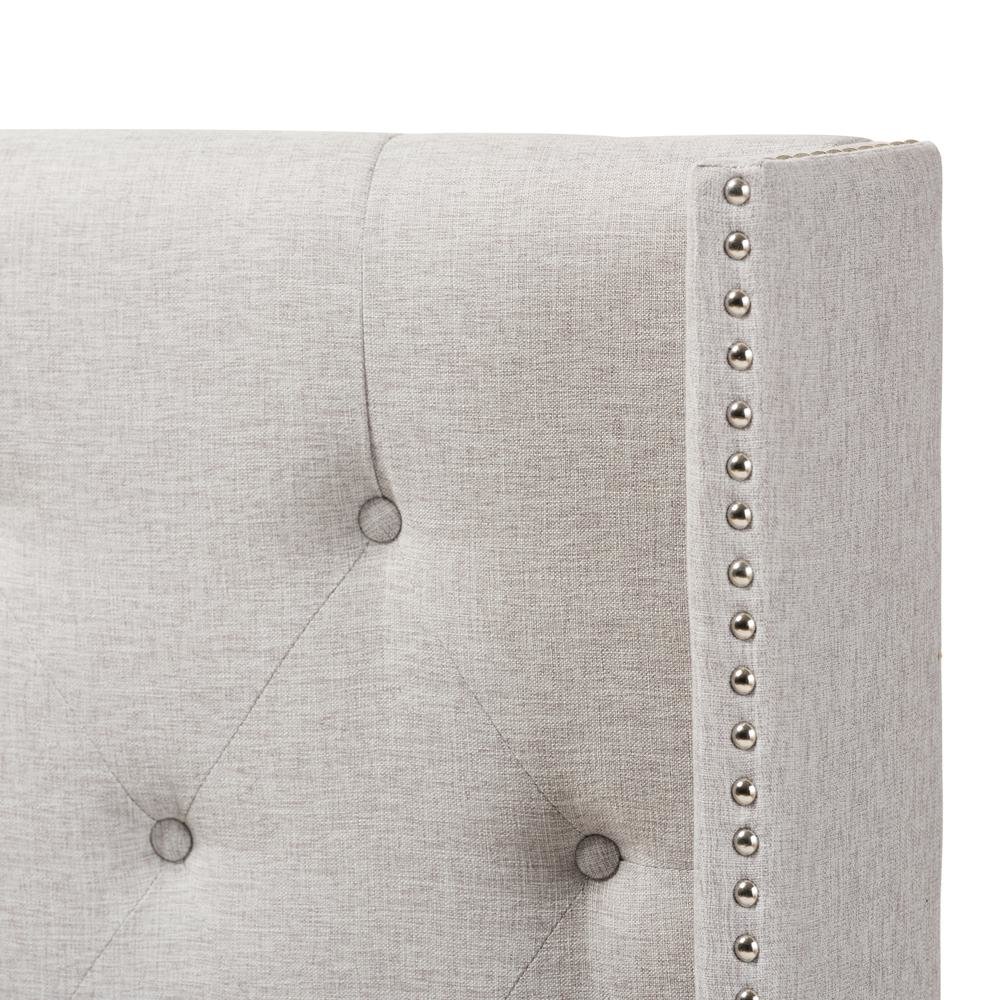 Greyish Beige Fabric Button-Tufted Nail head King Size Winged Headboard. Picture 9