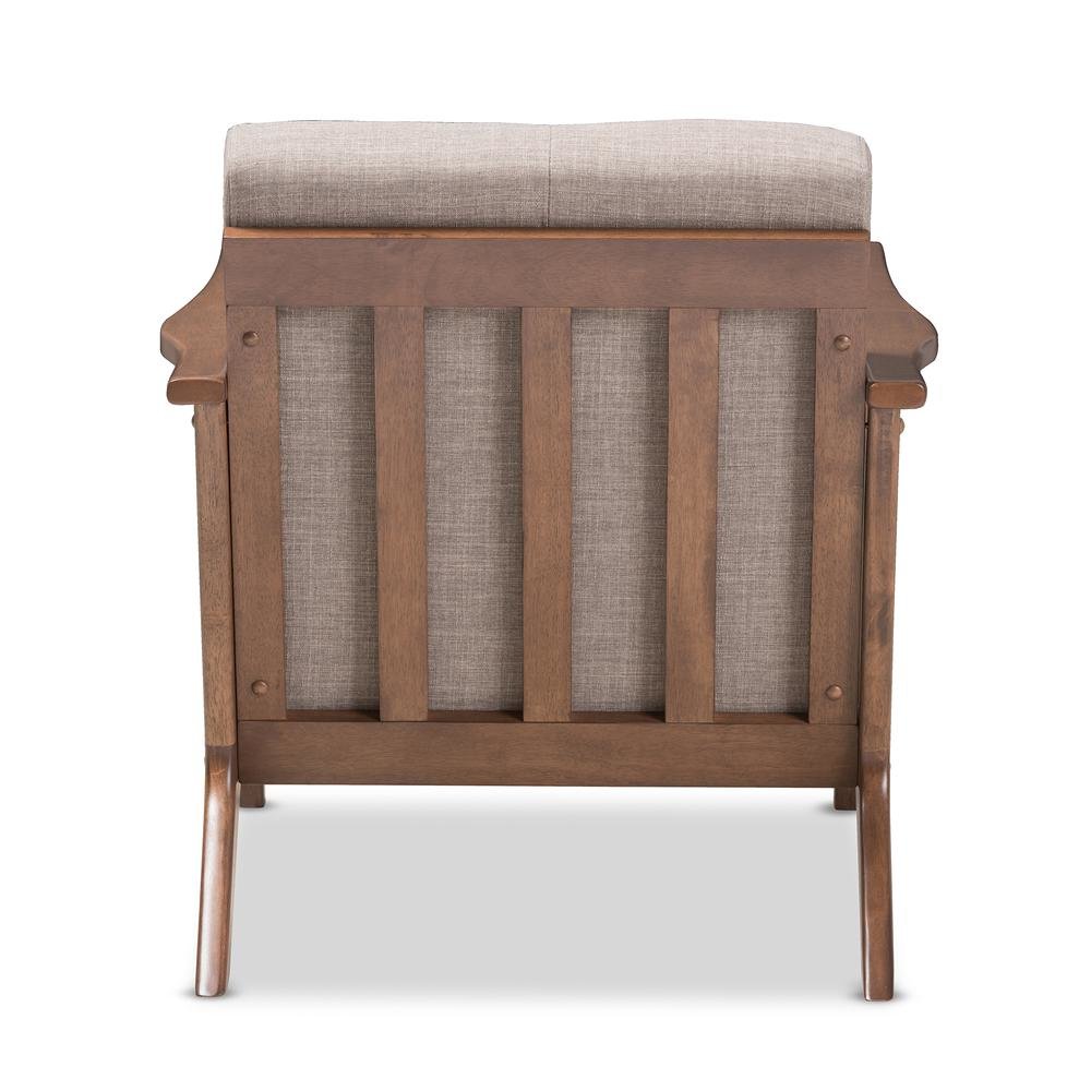 Bianca Mid-Century Modern Walnut Wood Light Grey Fabric Tufted Lounge Chair. Picture 14