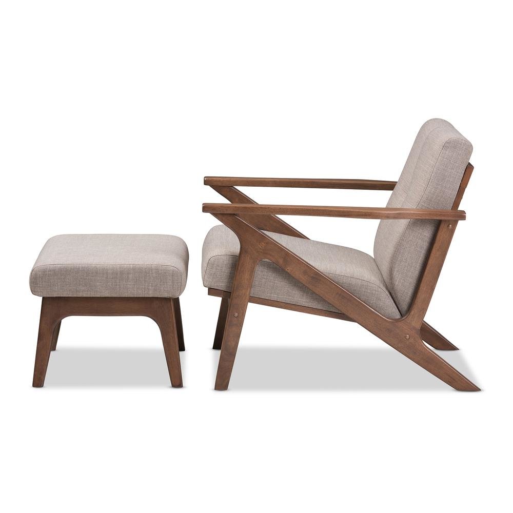 Walnut Wood Light Grey Fabric Tufted Lounge Chair And Ottoman Set. Picture 12