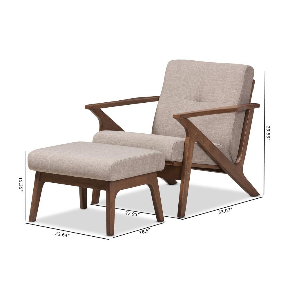Walnut Wood Light Grey Fabric Tufted Lounge Chair And Ottoman Set. Picture 18