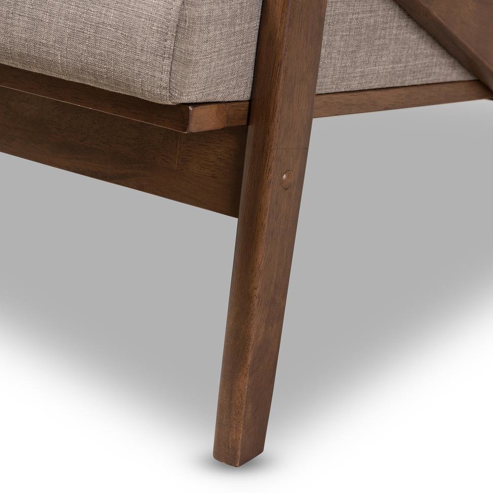Bianca Mid-Century Modern Walnut Wood Light Grey Fabric Tufted 2-Seater Loveseat. Picture 17
