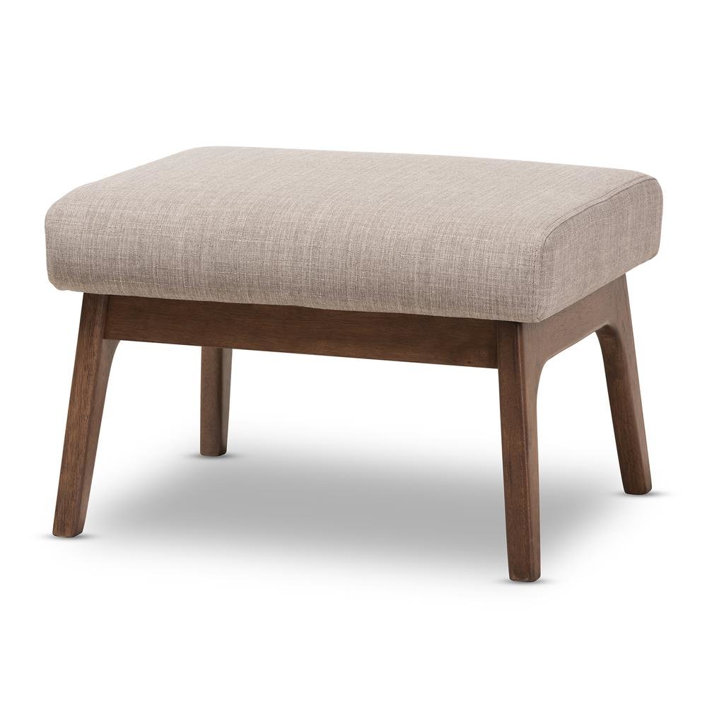Baxton Studio Bianca Mid-Century Modern Walnut Wood Light Grey Fabric Ottoman. Picture 7